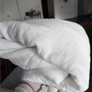 Restoration Hardware White and Gray Heavy Linen Duvet Cover